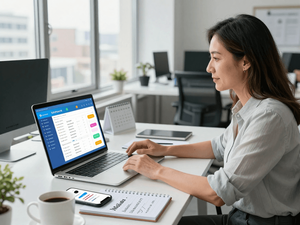 Entrepreneur working on reseller hosting strategy in modern office